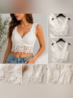 Fashion Nova White Floral Lace Cropped Bralette